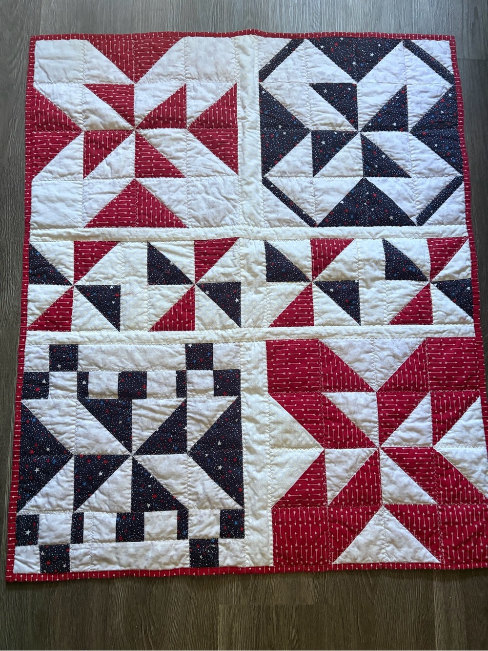 Handcrafted Red, White & Navy Patchwork Quilt - Classic Home Bedding